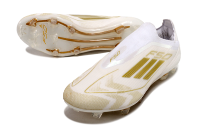 Men's Adidas F50 Elite Laceless FG Football Boots - White/Gold