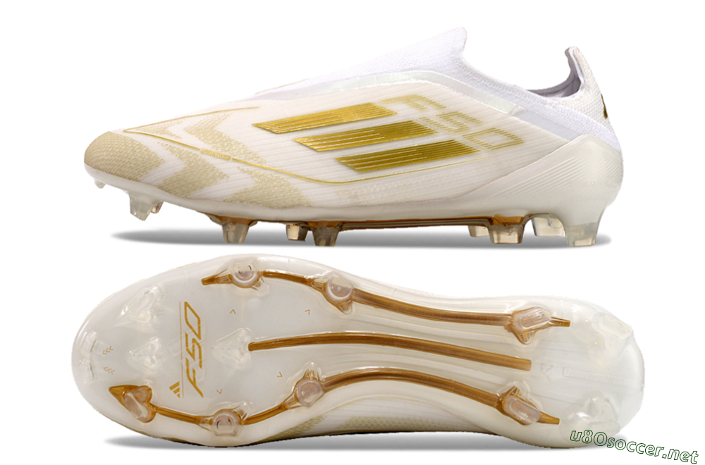 Men's Adidas F50 Elite Laceless FG Football Boots - White/Gold 1