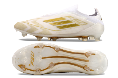 Men's Adidas F50 Elite Laceless FG Football Boots - White/Gold