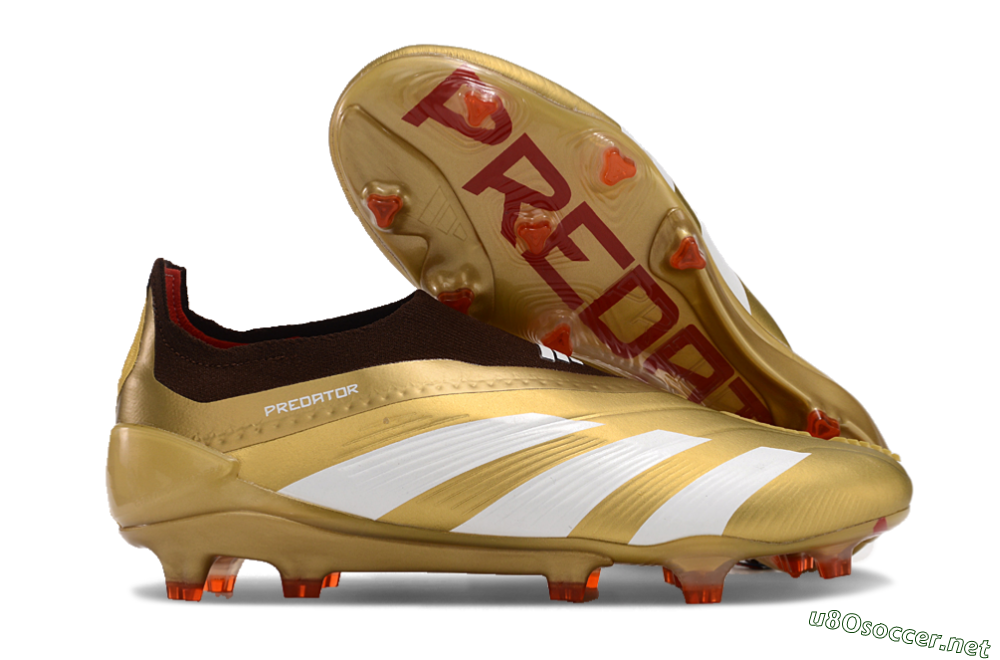 Men's Adidas Predator 24 Elite Laceless FG Football Boots - Gold/White/Brown 2
