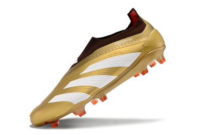 Men's Adidas Predator 24 Elite Laceless FG Football Boots - Gold/White/Brown