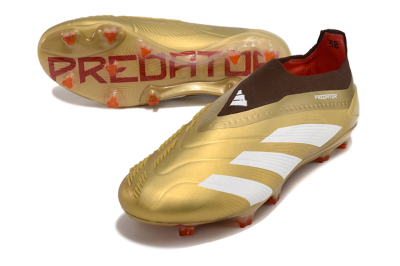 Men's Adidas Predator 24 Elite Laceless FG Football Boots - Gold/White/Brown