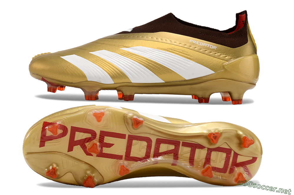 Men's Adidas Predator 24 Elite Laceless FG Football Boots - Gold/White/Brown 1