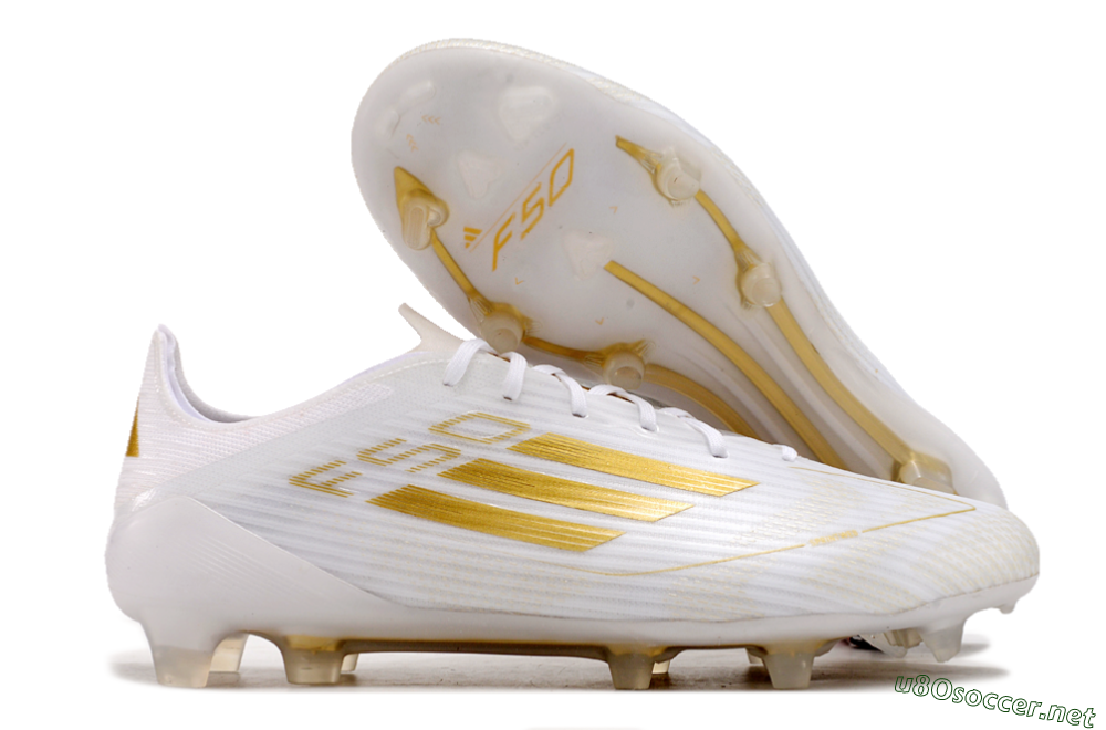 Men's Adidas F50 Adizero FG Football Boots - White/Gold 1