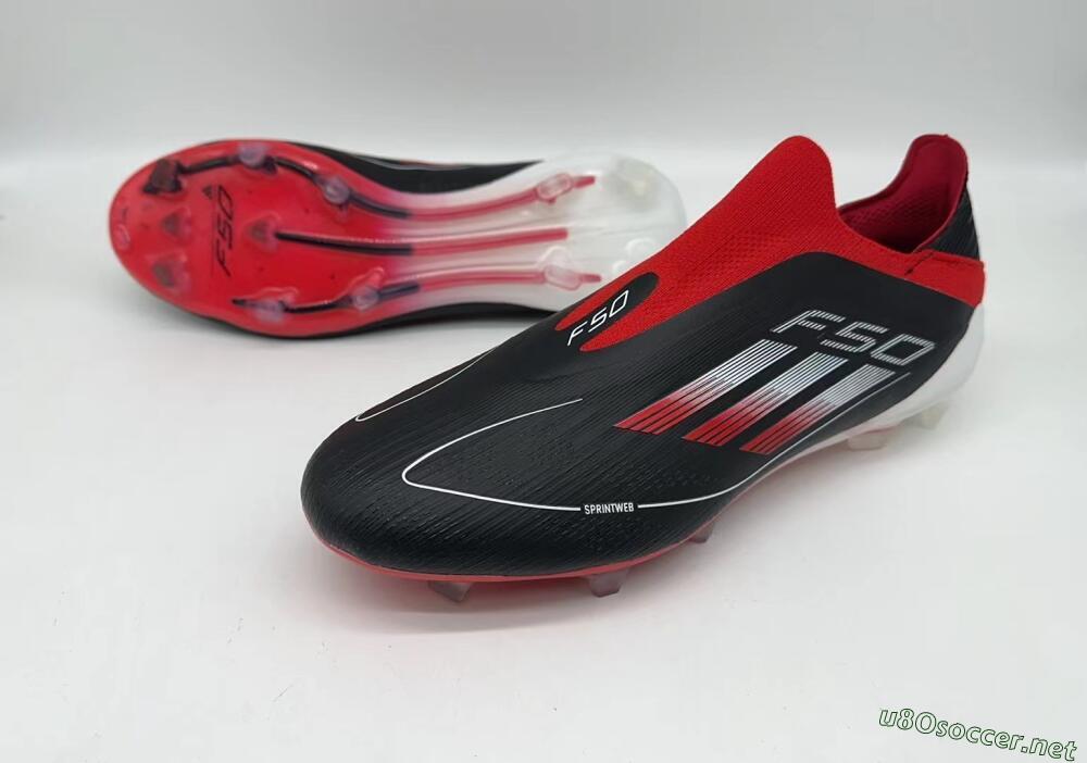 Men's Adidas F50 Elite Laceless FG Football Boots - Black/Red/White