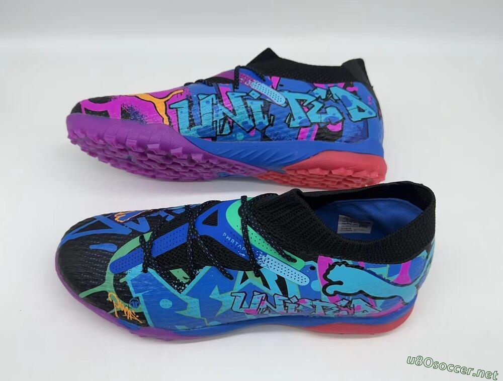 Men's Puma Future Ultimate TF Football Shoes - Black/Pink/Blue