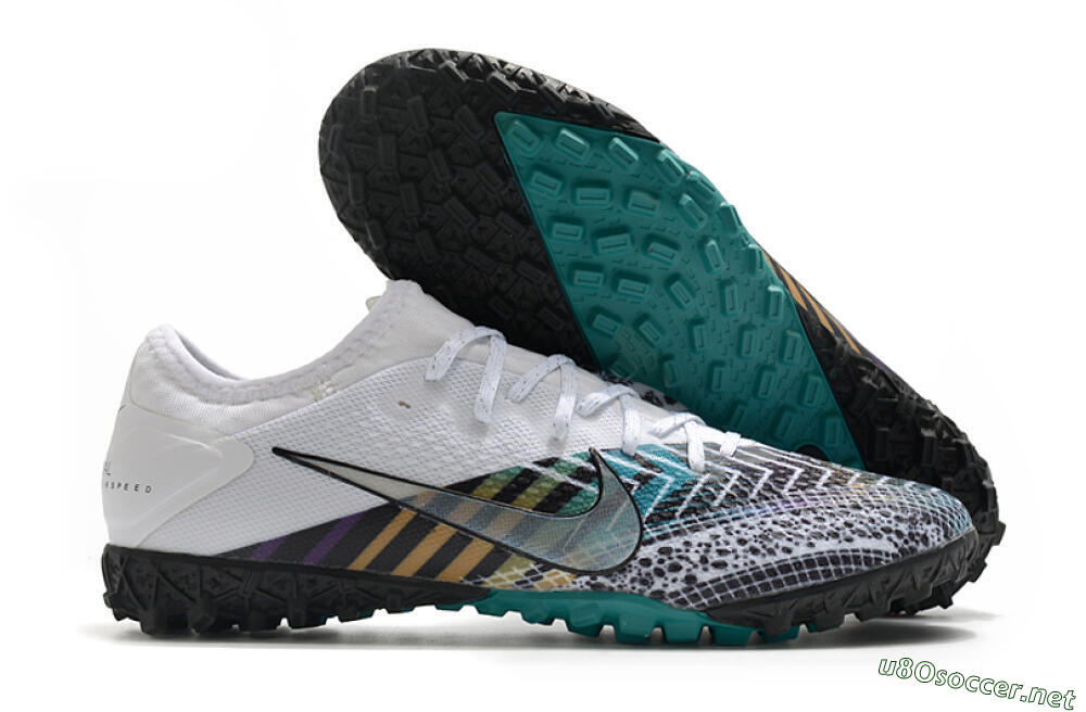 Men's Nike Mercurial Vapor 13 Pro TF Football Shoes - White/Black/Jade 2