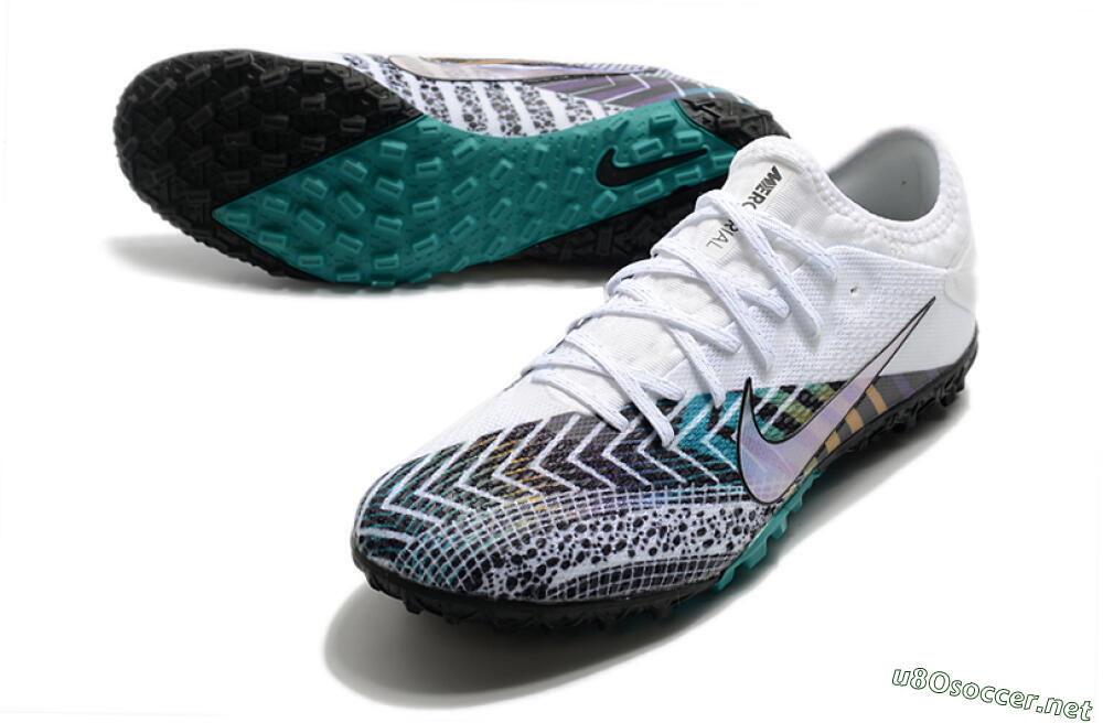 Men's Nike Mercurial Vapor 13 Pro TF Football Shoes - White/Black/Jade 3