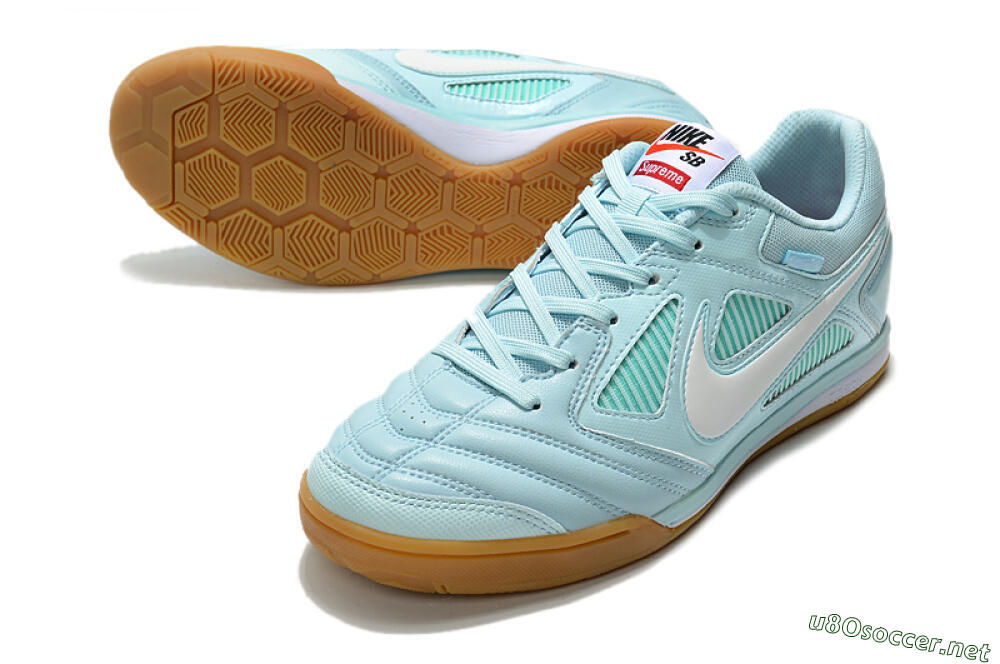 Men's Supreme x Nike SB Gato IC Football Shoes - Jade/White/Brown 3