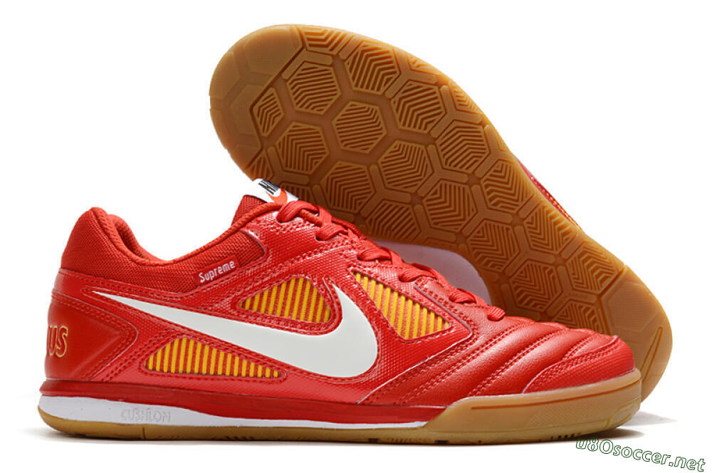 Men's Supreme x Nike SB Gato IC Football Shoes - Red/White/Yellow 2