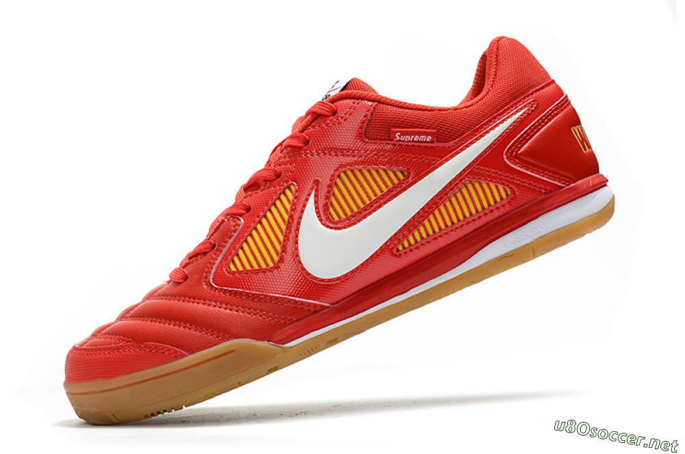 Men's Supreme x Nike SB Gato IC Football Shoes - Red/White/Yellow 5