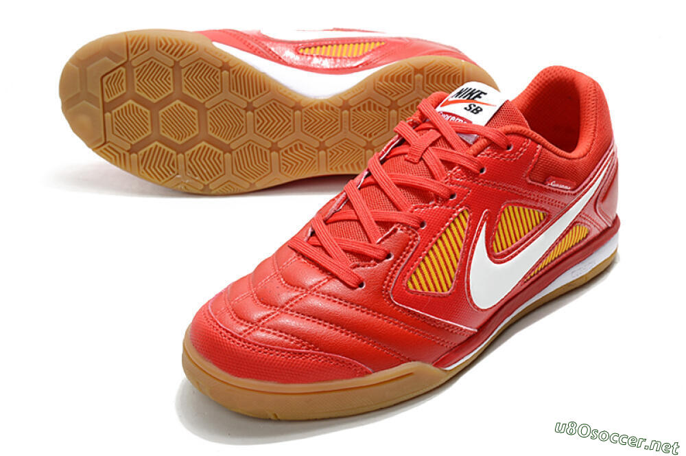 Men's Supreme x Nike SB Gato IC Football Shoes - Red/White/Yellow 3