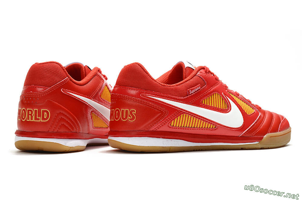 Men's Supreme x Nike SB Gato IC Football Shoes - Red/White/Yellow 6