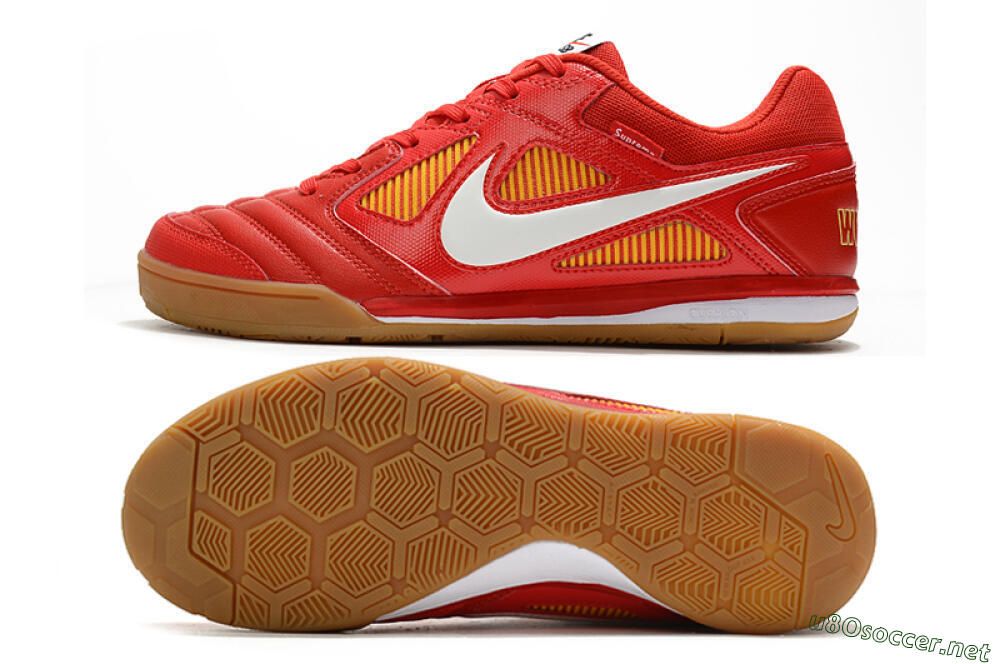 Men's Supreme x Nike SB Gato IC Football Shoes - Red/White/Yellow 1