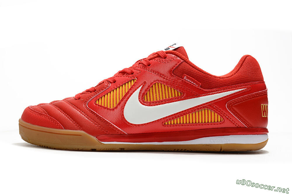 Men's Supreme x Nike SB Gato IC Football Shoes - Red/White/Yellow 0