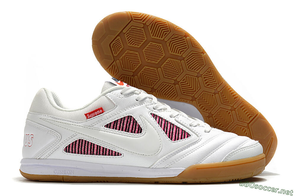 Men's Supreme x Nike SB Gato IC Football Shoes - White/Red/Brown 2