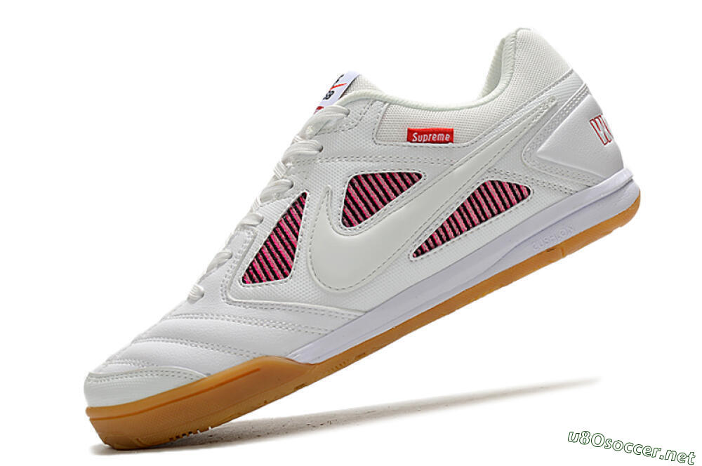 Men's Supreme x Nike SB Gato IC Football Shoes - White/Red/Brown 5