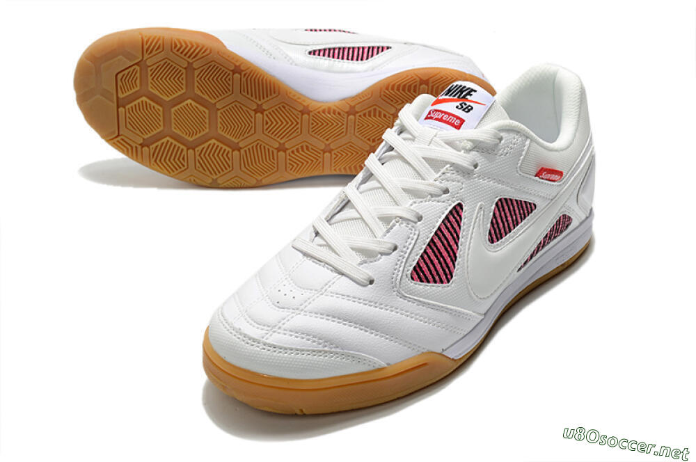 Men's Supreme x Nike SB Gato IC Football Shoes - White/Red/Brown 3