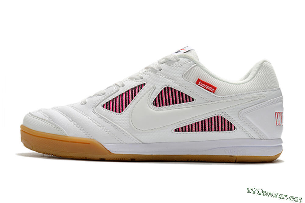 Men's Supreme x Nike SB Gato IC Football Shoes - White/Red/Brown 0