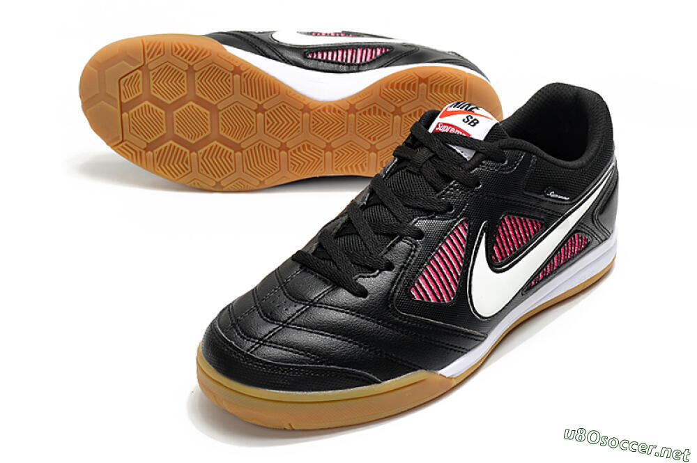 Men's Supreme x Nike SB Gato IC Football Shoes - Black/White/Red 3
