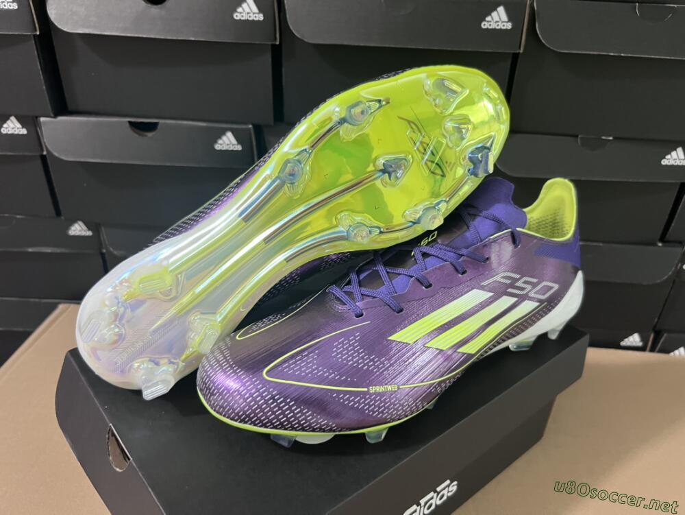 Men's Adidas F50 Adizero FG Football Boots - Purple/Yellow/White