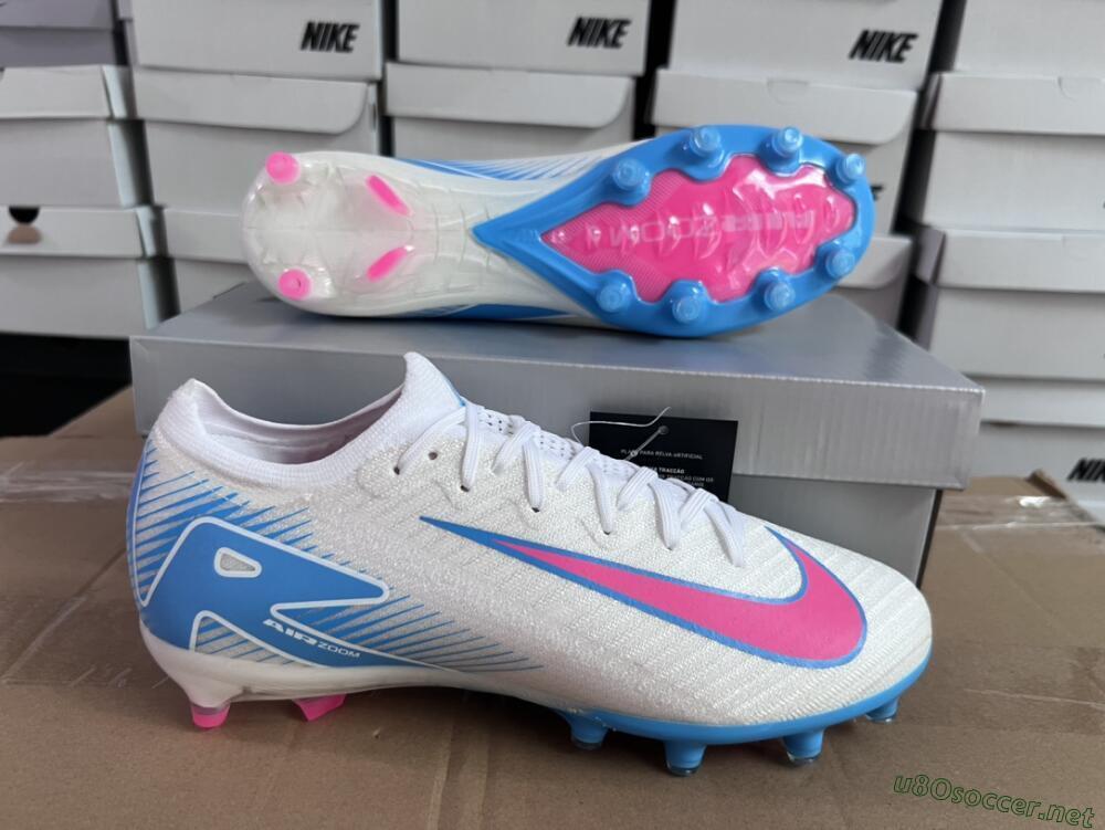 Unisex Nike Air Zoom Mercurial Vapor 16 Elite AG Football Boots - White/Pink/Blue