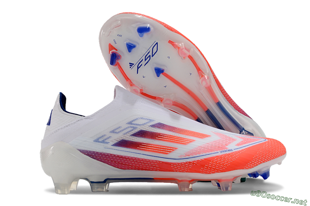 Men's Adidas F50 Elite Laceless FG Football Boots - White/Red/Blue 2