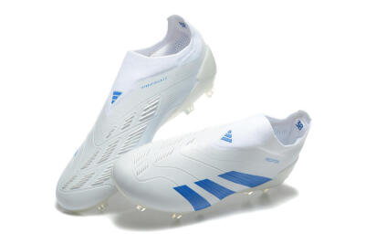 Men's Adidas Predator Elite Laceless FG Football Boots - White/Blue