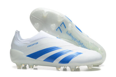 Men's Adidas Predator Elite Laceless FG Football Boots - White/Blue
