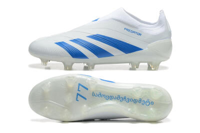 Men's Adidas Predator Elite Laceless FG Football Boots - White/Blue