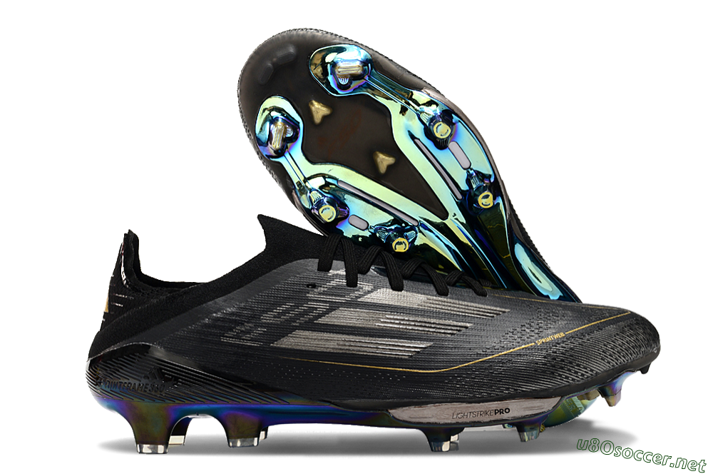 Men's Adidas F50+ Lightstrike Pro FG Football Boots - Core Black/Iron Metallic/Gold Metallic 2