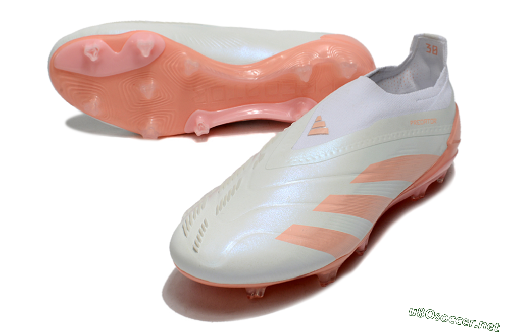 Men's Adidas Predator Elite Laceless FG Football Boots - Beige/white/Orange 3