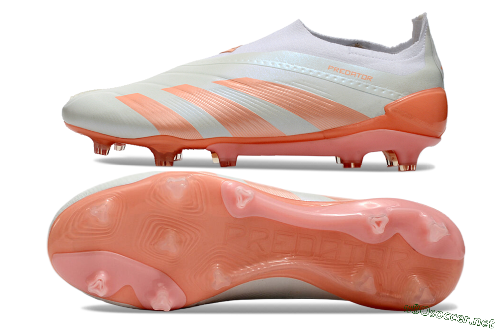 Men's Adidas Predator Elite Laceless FG Football Boots - Beige/white/Orange 1