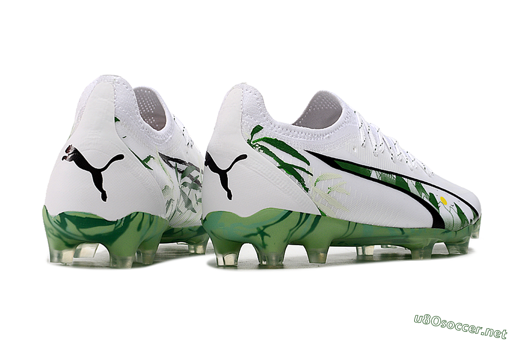 Men's Puma Ultra Ultimate FG Football Boots - White/Black/Green 6