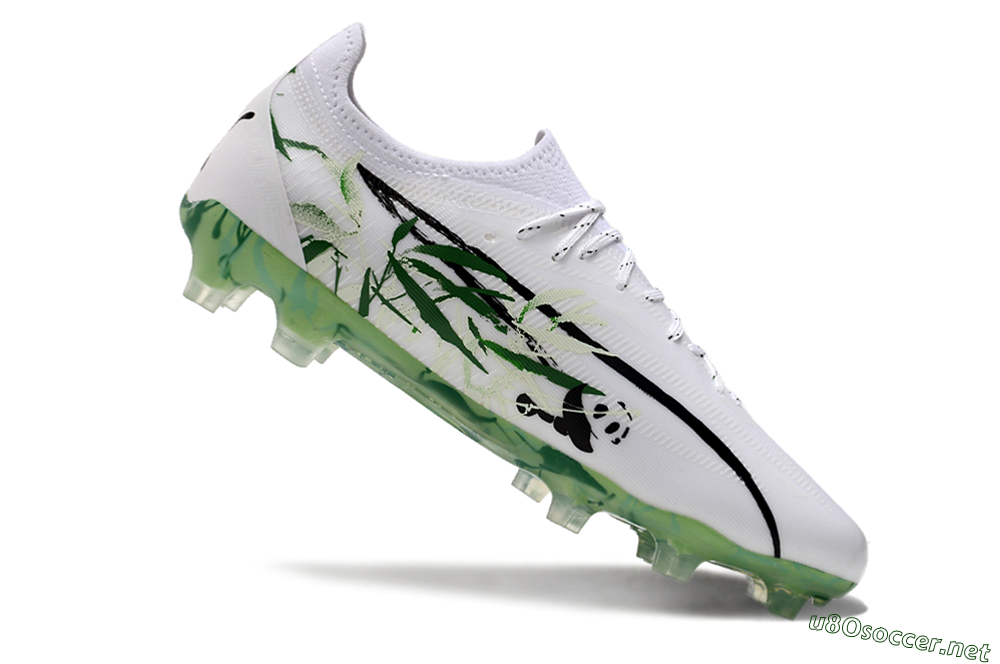 Men's Puma Ultra Ultimate FG Football Boots - White/Black/Green 4