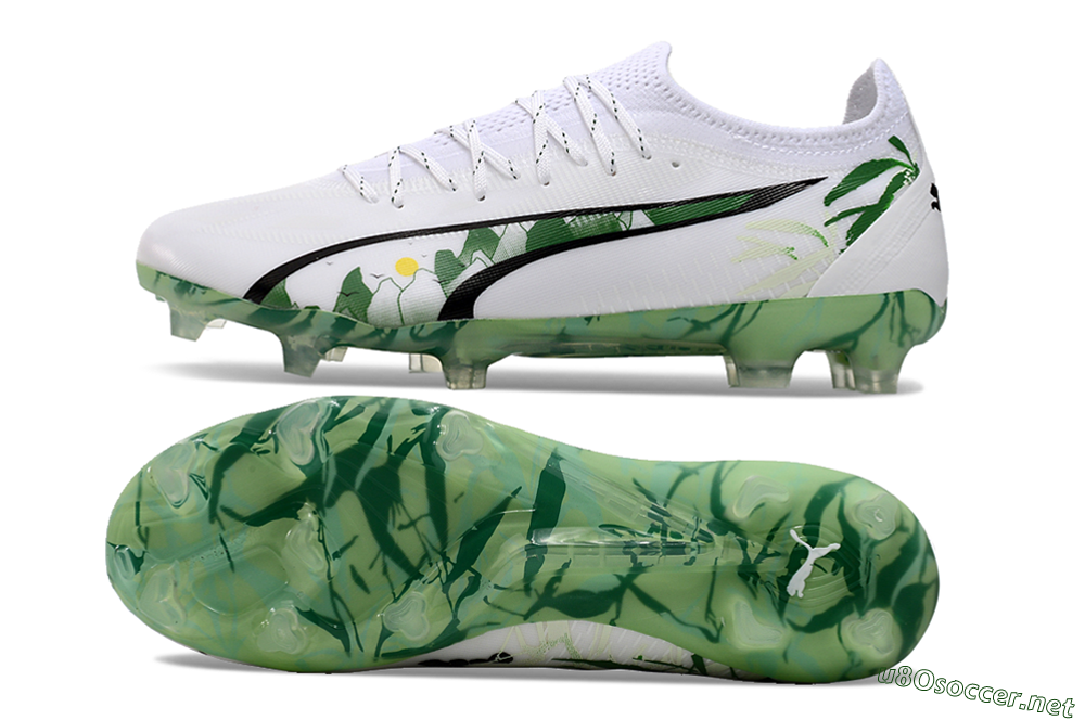 Men's Puma Ultra Ultimate FG Football Boots - White/Black/Green 1