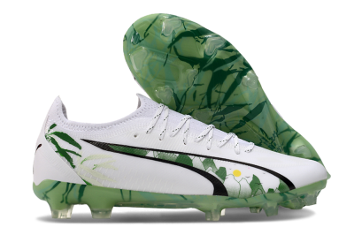 Men's Puma Ultra Ultimate FG Football Boots - White/Black/Green