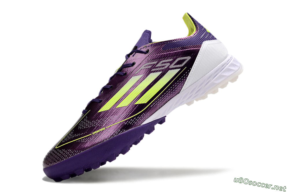 Men's Adidas F50 Pro TF Football Shoes - Purple/Cloud White/Lucid Lemon 5
