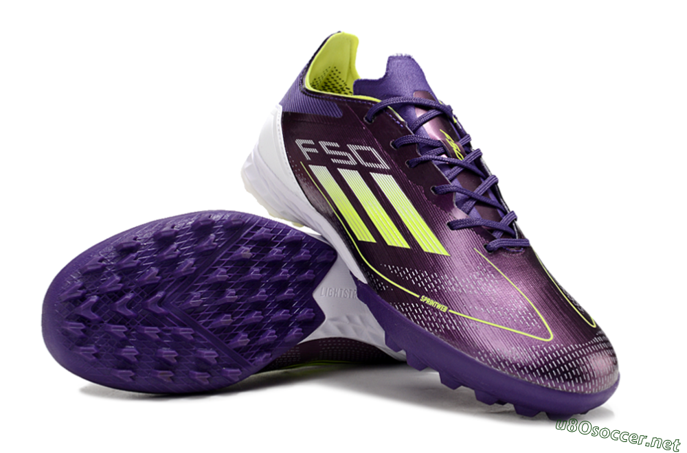 Men's Adidas F50 Pro TF Football Shoes - Purple/Cloud White/Lucid Lemon 3