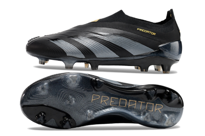 Men's Adidas Predator Elite Laceless FG Football Boots - Black/Silver/Gold