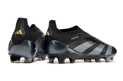 Men's Adidas Predator Elite Laceless FG Football Boots - Black/Silver/Gold
