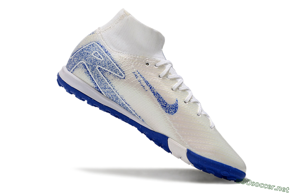 Unisex Nike Air Zoom Mercurial Superfly 10 Elite TF Football Shoes - Beige/Blue 4