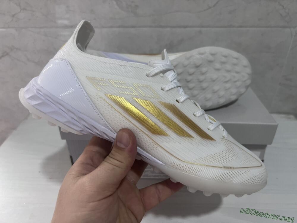 Men's Adidas F50 Pro TF Football Shoes - Beige/White/Gold