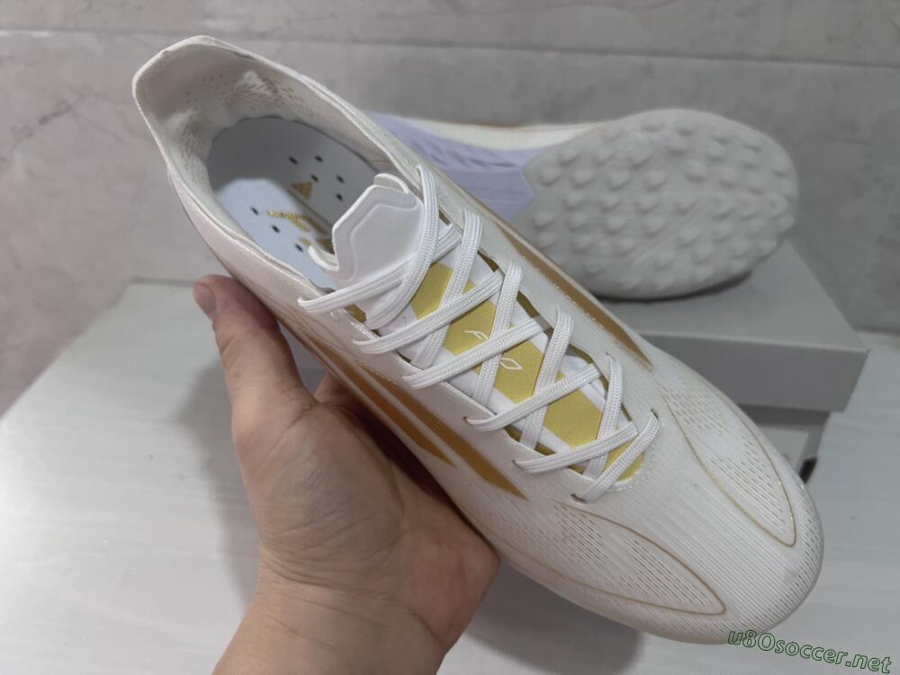 Men's Adidas F50 Pro TF Football Shoes - Beige/White/Gold