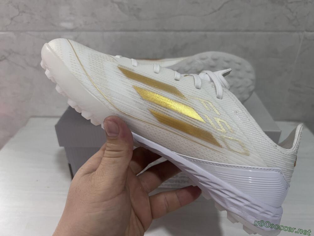 Men's Adidas F50 Pro TF Football Shoes - Beige/White/Gold
