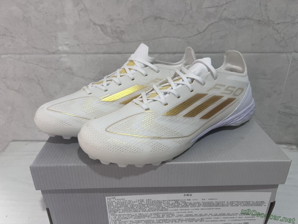 Men's Adidas F50 Pro TF Football Shoes - Beige/White/Gold