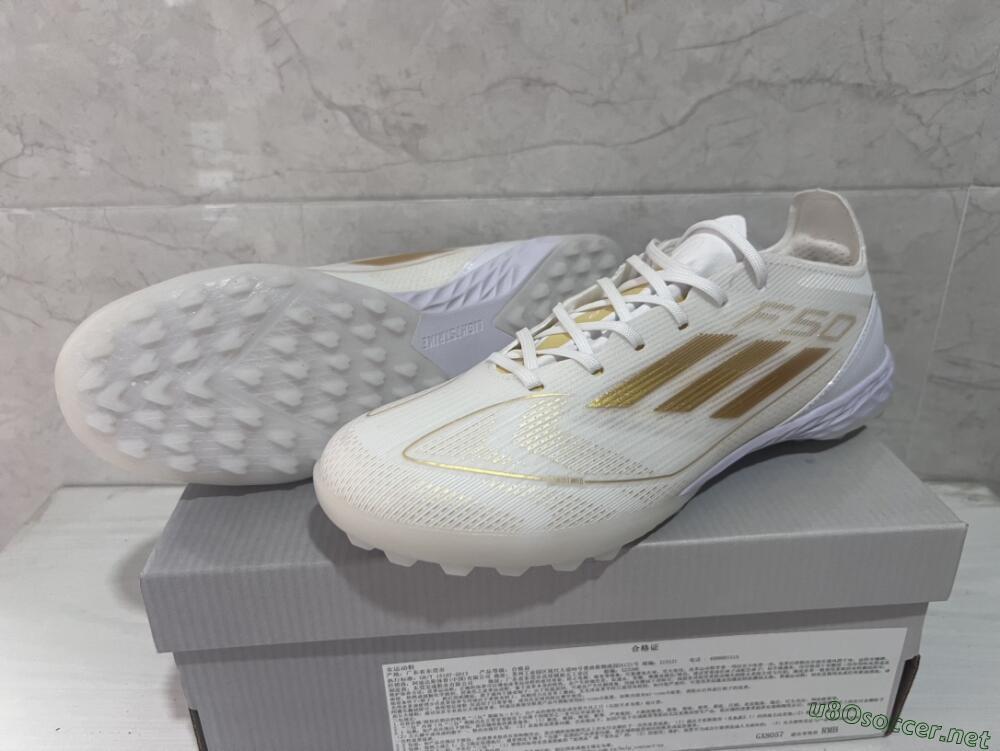 Men's Adidas F50 Pro TF Football Shoes - Beige/White/Gold