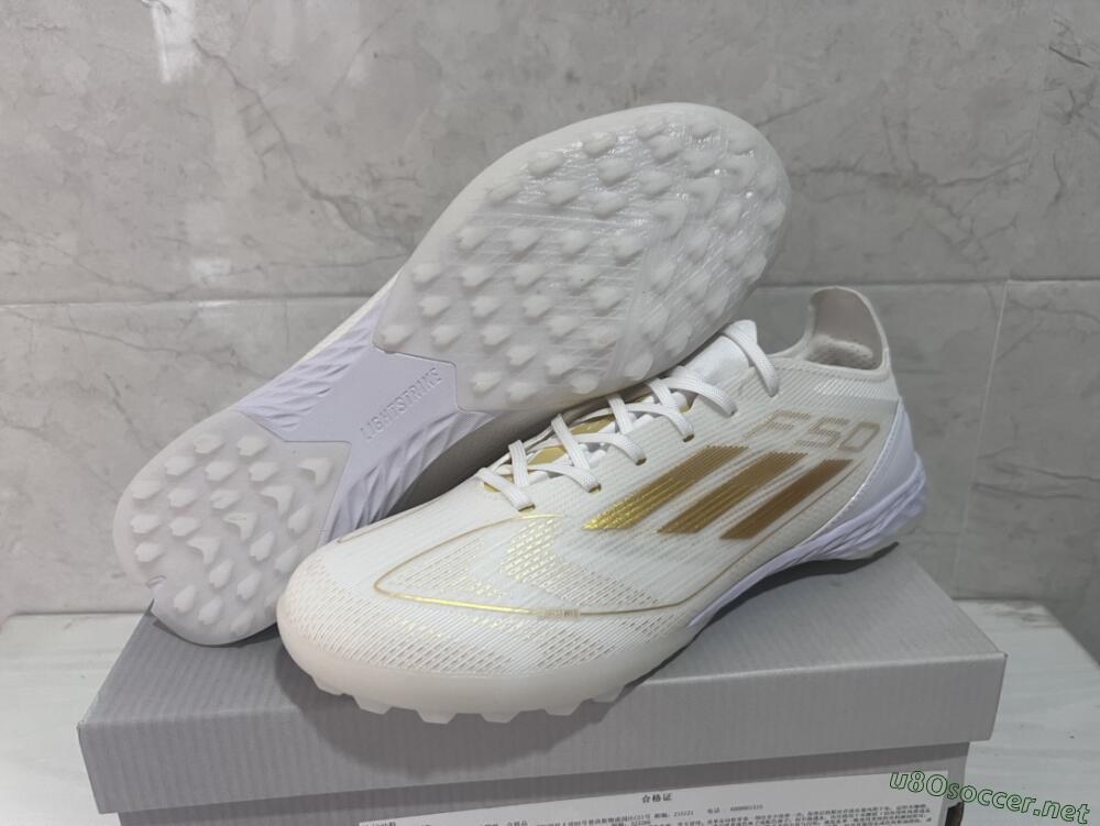 Men's Adidas F50 Pro TF Football Shoes - Beige/White/Gold