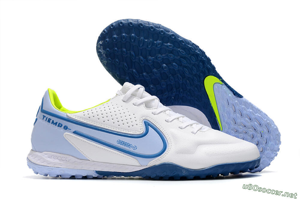 Men's Nike React Tiempo Legend 9 Pro TF Football Shoes - White/Blue/Yellow 2