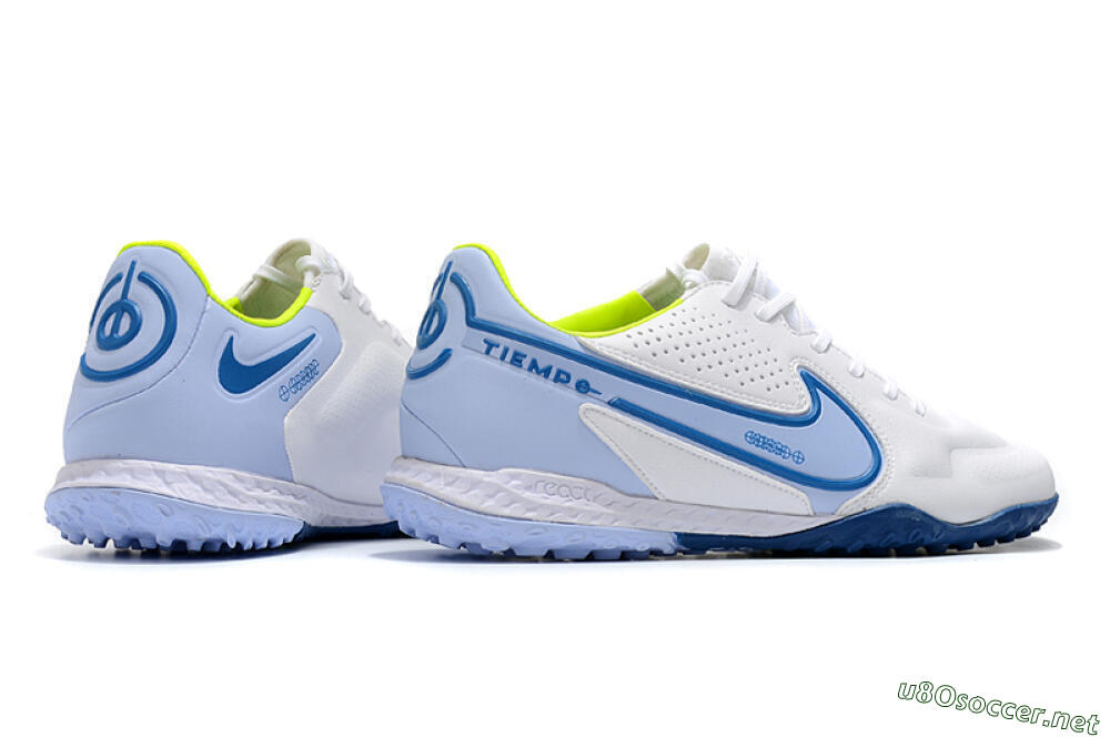 Men's Nike React Tiempo Legend 9 Pro TF Football Shoes - White/Blue/Yellow 6